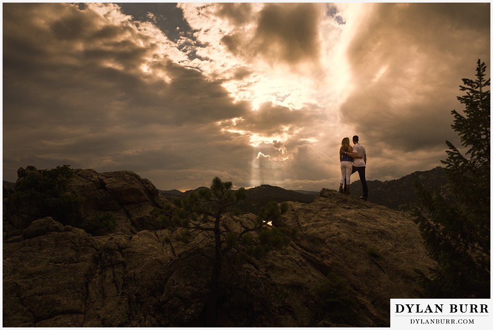 boulder sunset engagement session on mountain top lake
