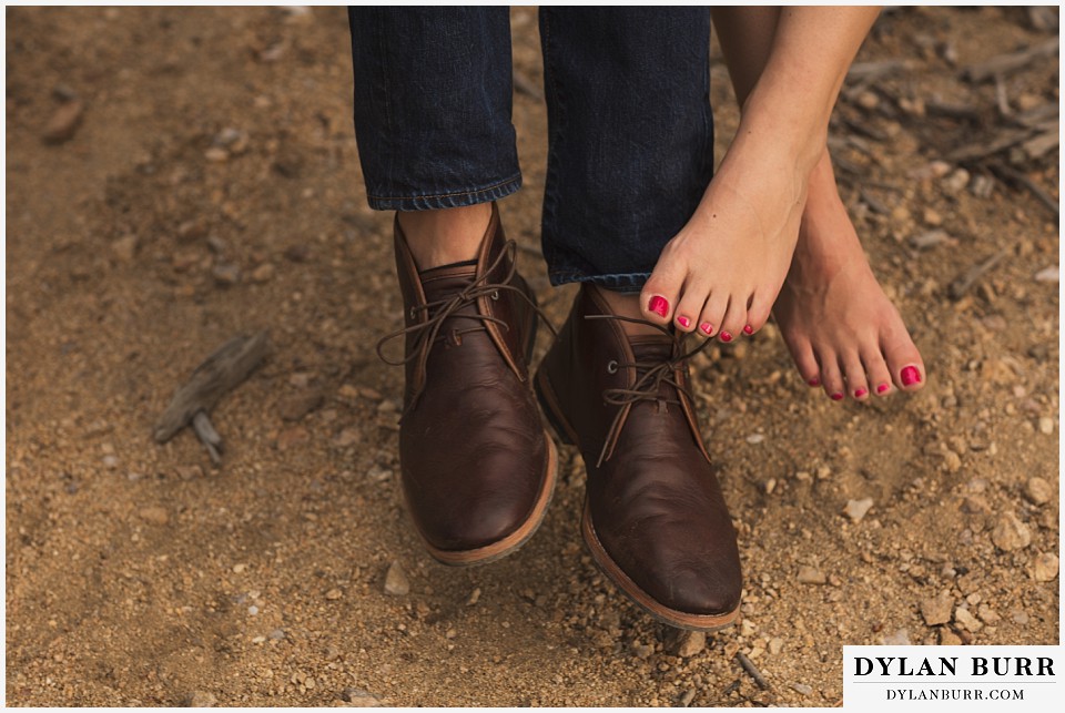 boulder sunset engagement session shoes and nail polish