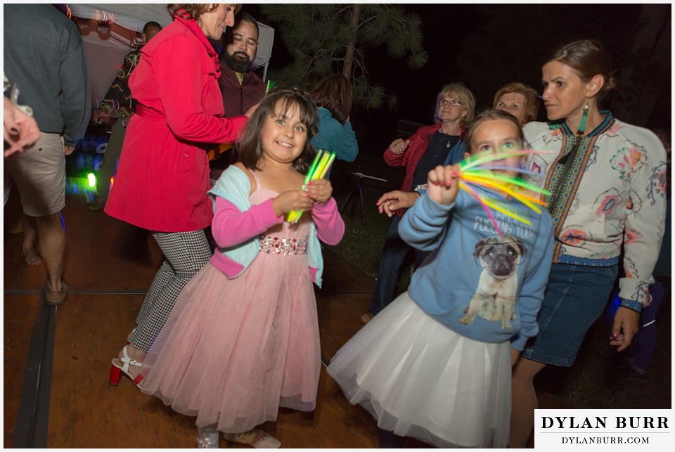 buford lodge wedding buford colorado meeker reception with kids playing with glow sticks