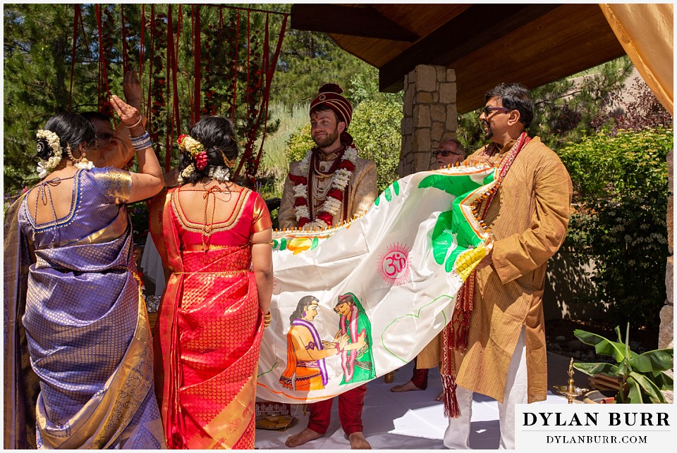 cielo at castle pines wedding colorado mountain wedding bride and groom first look hindu wedding ceremony
