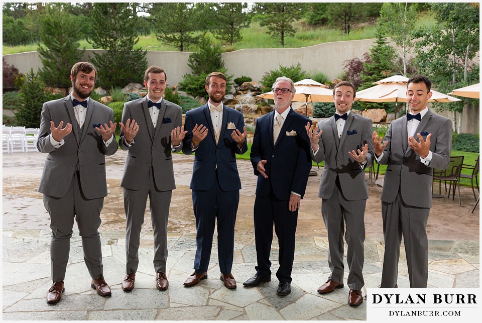 cielo at castle pines wedding colorado mountain wedding groomsmen don't know what to do with hands