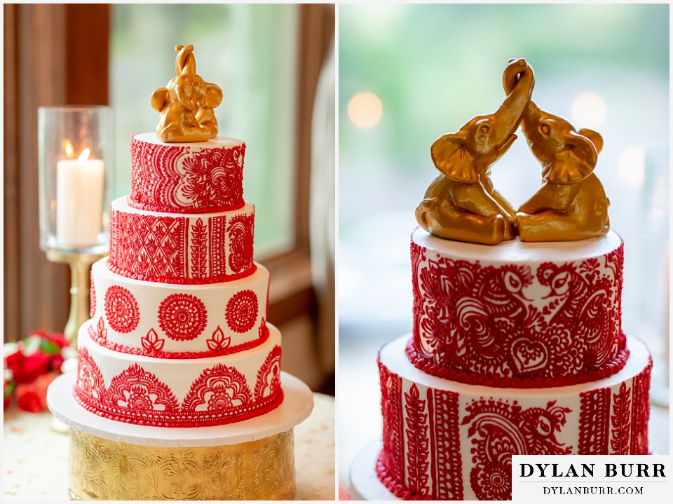 cielo at castle pines wedding colorado mountain wedding intricate henna hindu designs on wedding cake