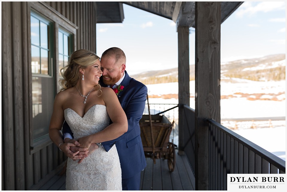 devils thumb ranch wedding in winter first look mountain view