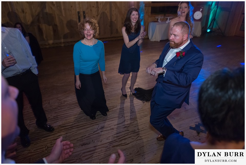 devils thumb ranch wedding in winter reception party dance moves
