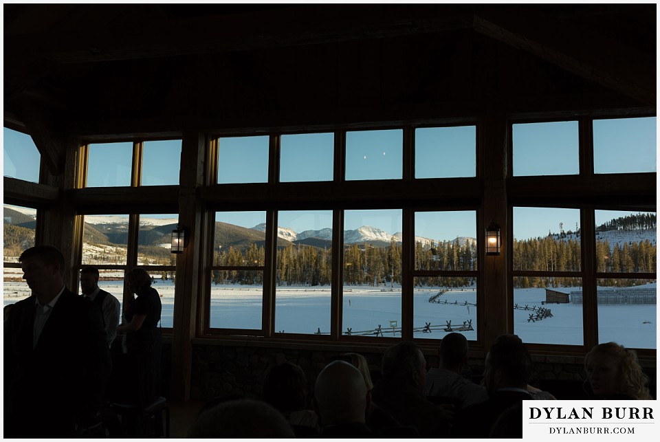 devils thumb ranch wedding in winter timber house mountain view