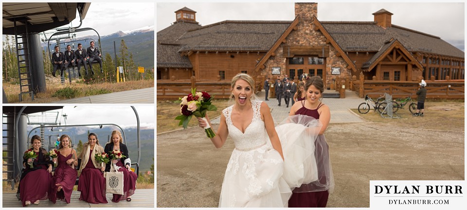 the lodge at sunspot wedding winter park bridal party on ski lift