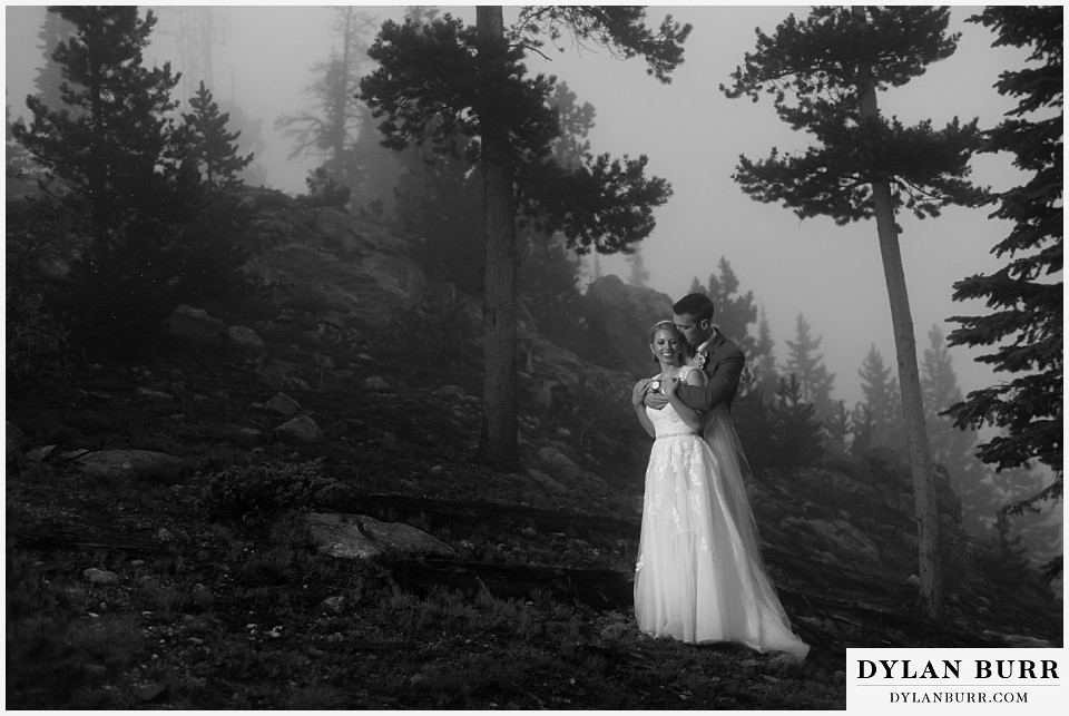 the lodge at sunspot wedding fall mountain wedding winter park black and white couple in fog