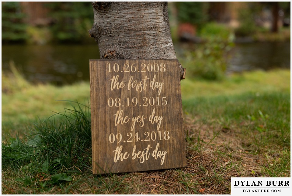 grand lake wedding elopement wood plaque with important dates to the couple
