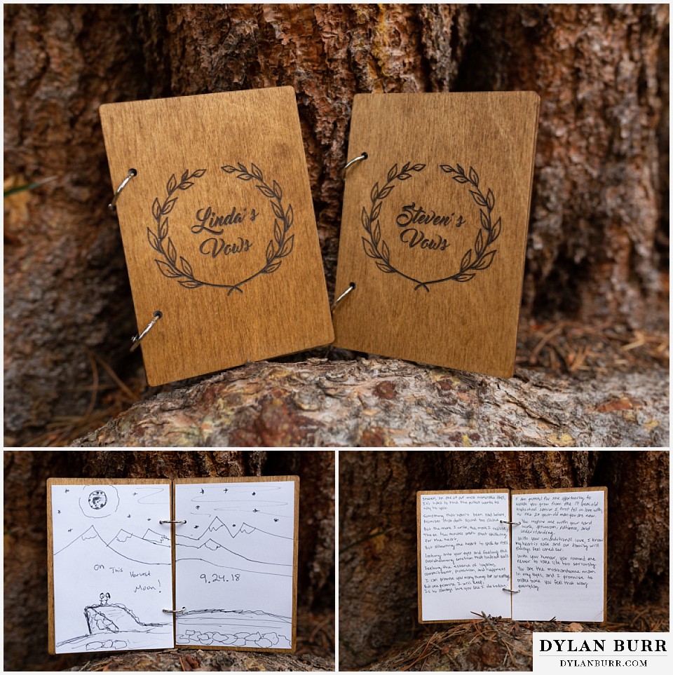 grand lake wedding elopement wooden booklets of wedding vows