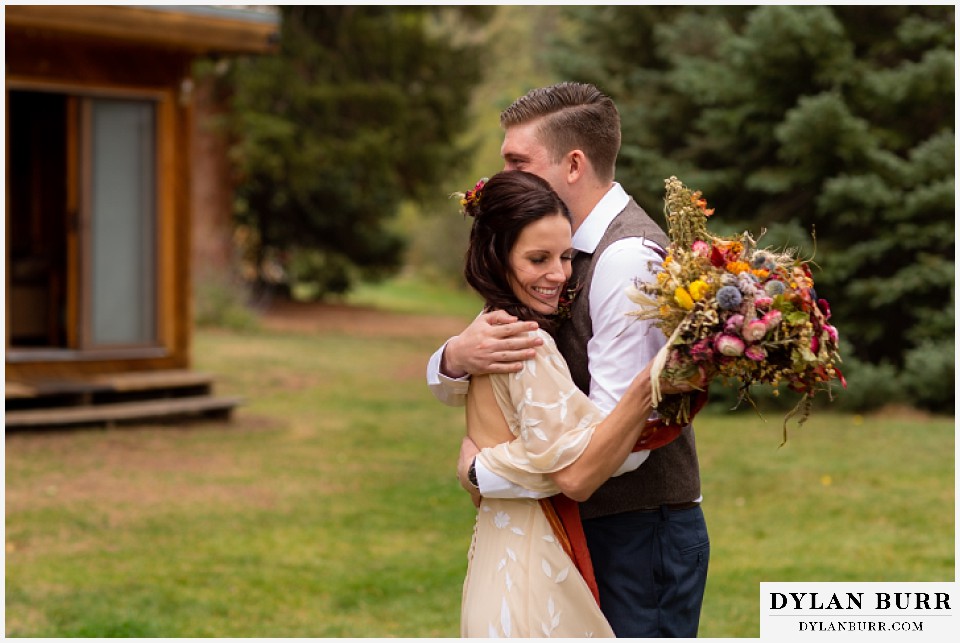 grand lake wedding elopement bride and groom see each other for the first time