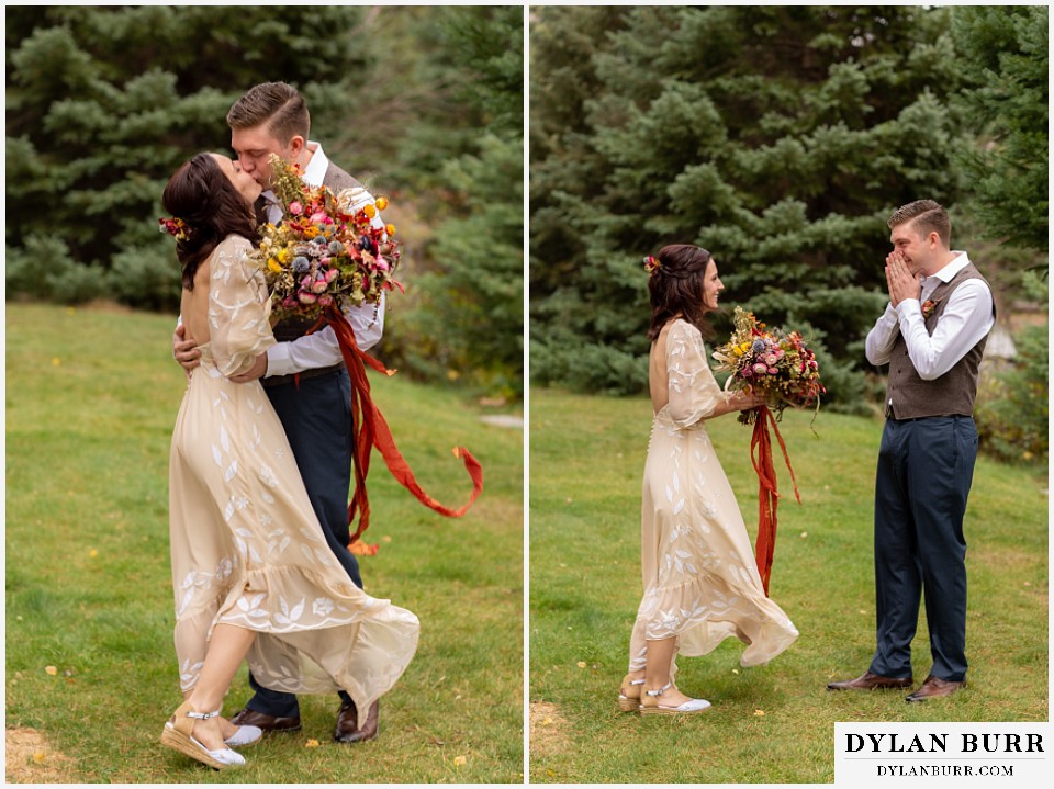 grand lake wedding elopement groom overcome with emotion