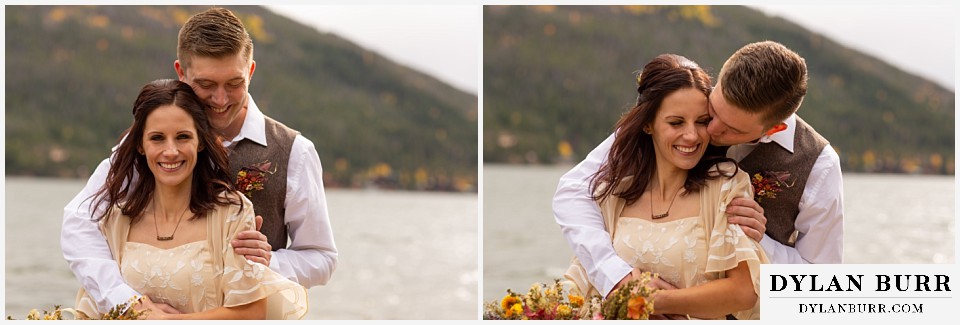 grand lake wedding elopement happy bride and groom by the lake
