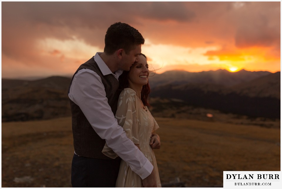rocky mountain national park grand lake wedding elopement bride and groom in mountains at sunset in the fall