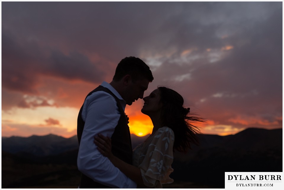 rocky mountain national park grand lake wedding elopement bride and groom sunset silhouette
