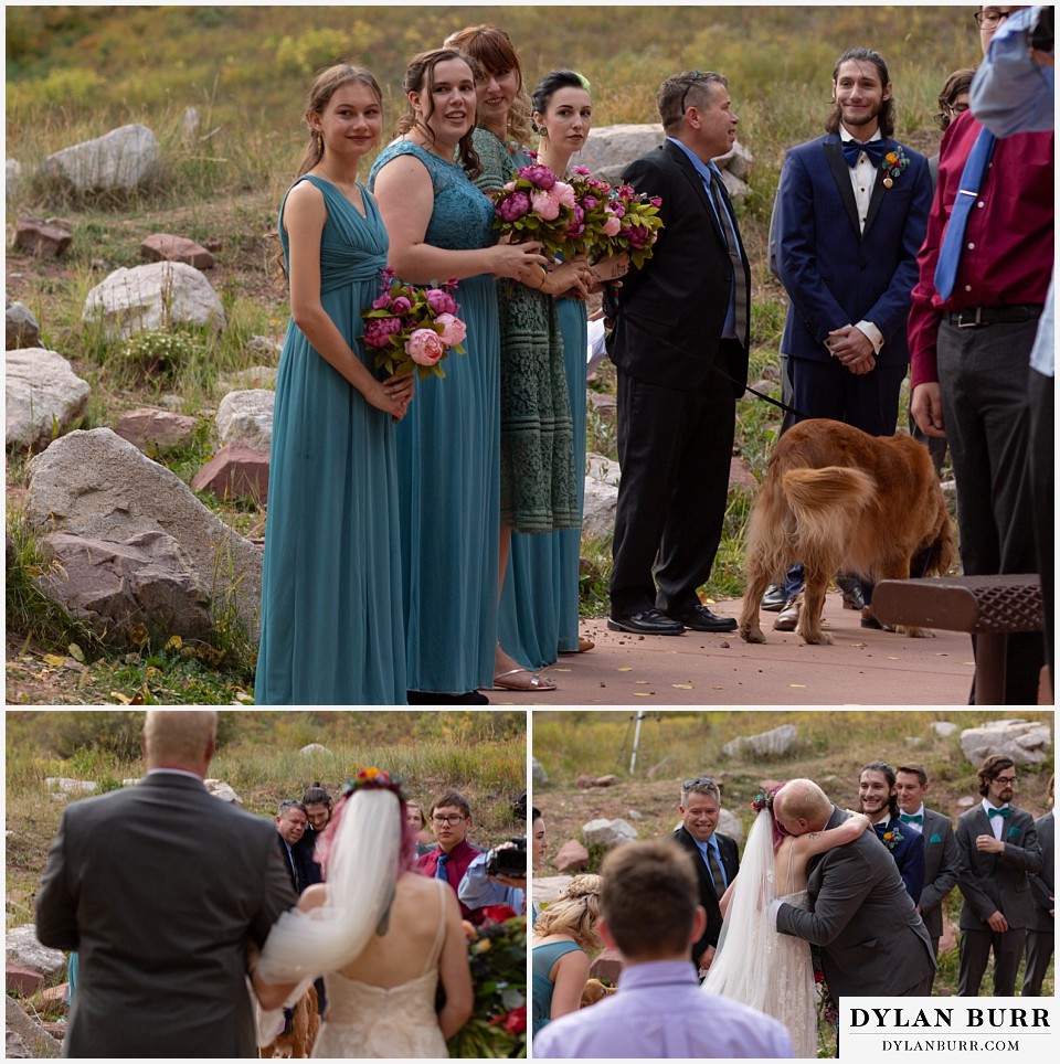 maroon bells wedding aspen colorado mountain wedding groom watching bride come down aisle