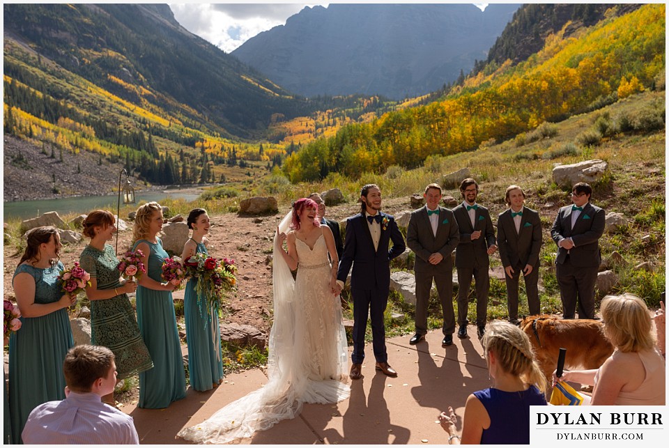 maroon bells wedding aspen colorado mountain wedding celebrating just married