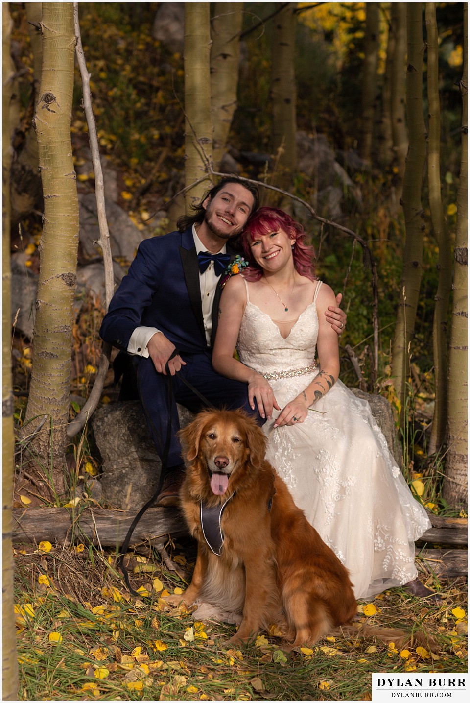 maroon bells wedding aspen colorado mountain wedding bride and groom with their dog