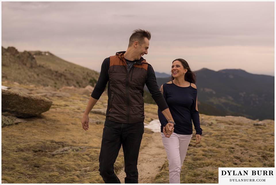 rocky mountain engagement session in colorado laughing together