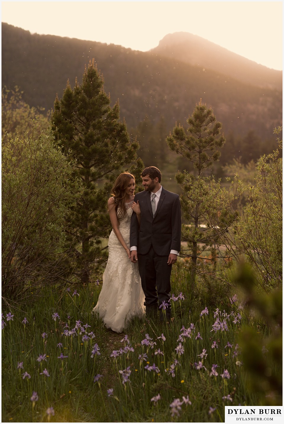 rocky mountain national park elopement wedding rmnp walking along trail at sunset
