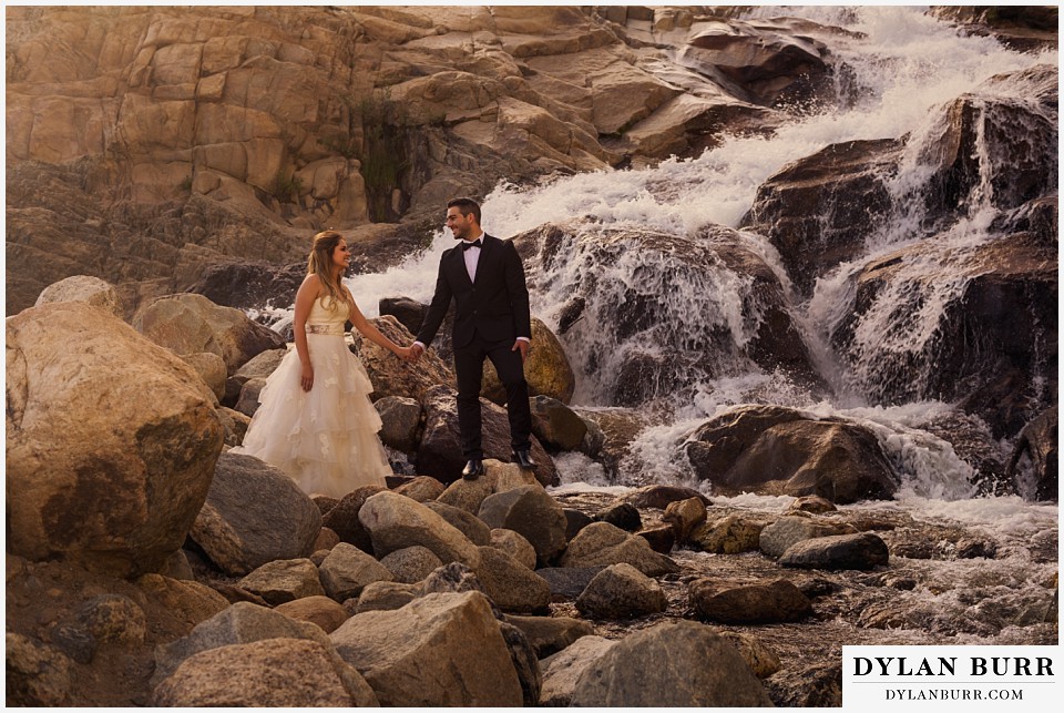 rocky mountain national park elopement adventure wedding water fall