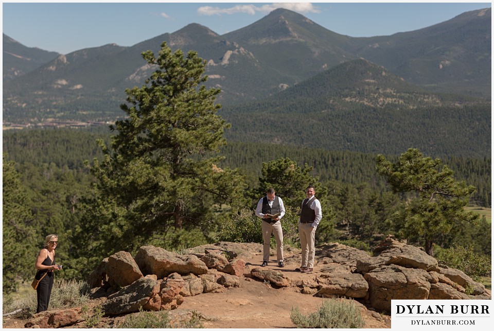 rocky mountain national park wedding elopement groom and best man and maid of honor wait for the bride