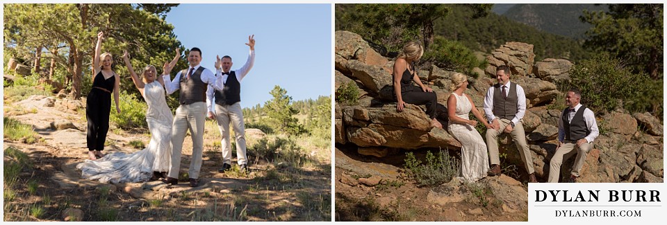 rocky mountain national park wedding elopement bridal party together on rocks