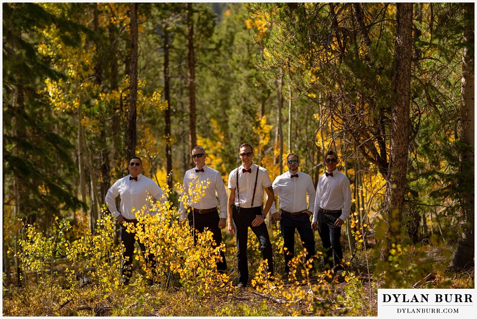 winter park mountain lodge wedding colorado groomsmen in aspen trees