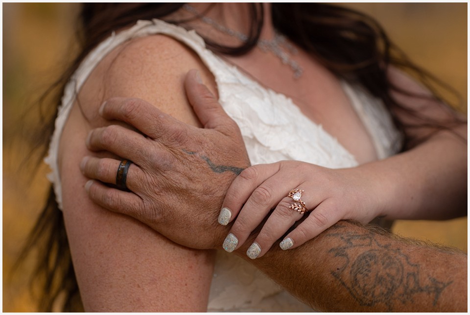 adventure elopement western colorado wedding ring close up details