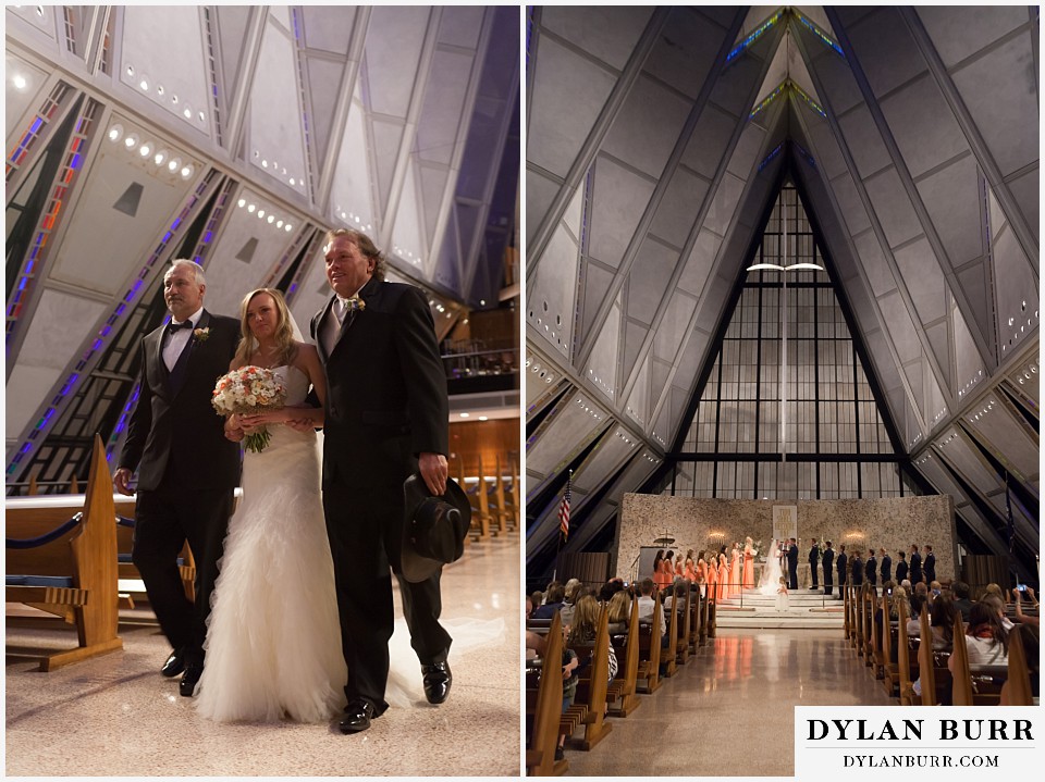 air force academy wedding paige and her dad walking down aisle