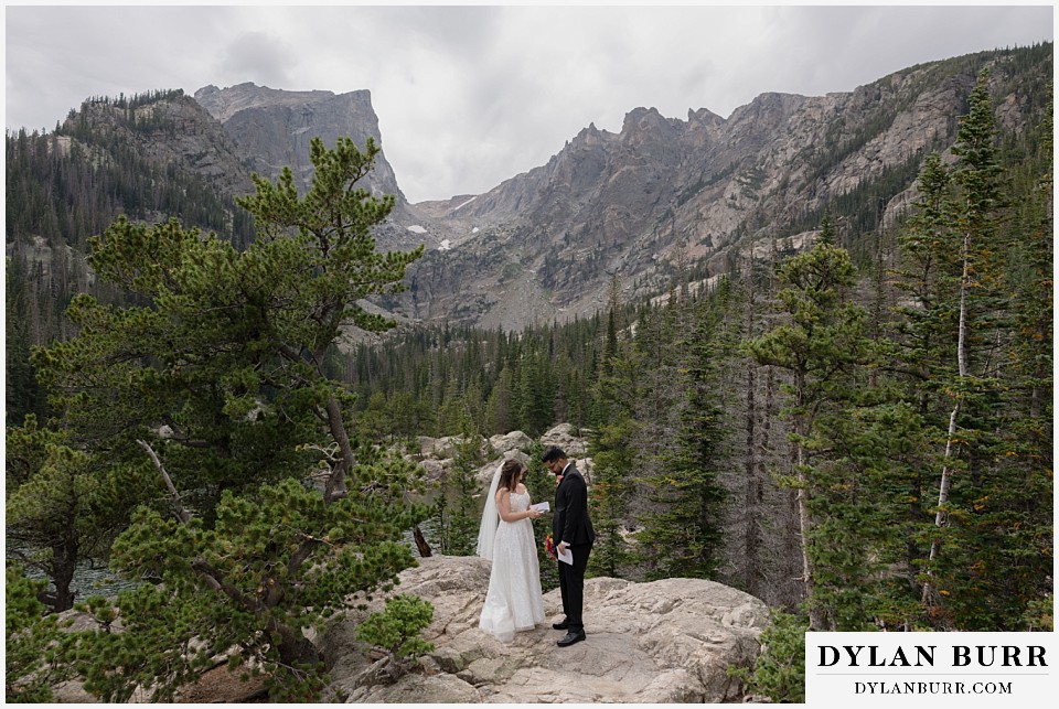 all day elopement in Rocky Mountain National Park exchanging vows