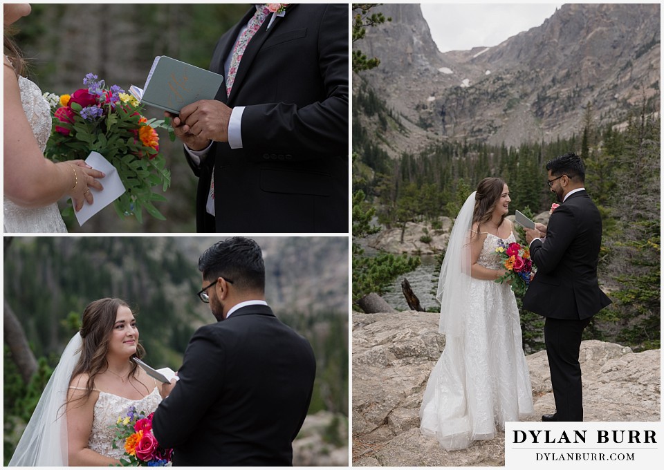 all day elopement in Rocky Mountain National Park groom reading vows