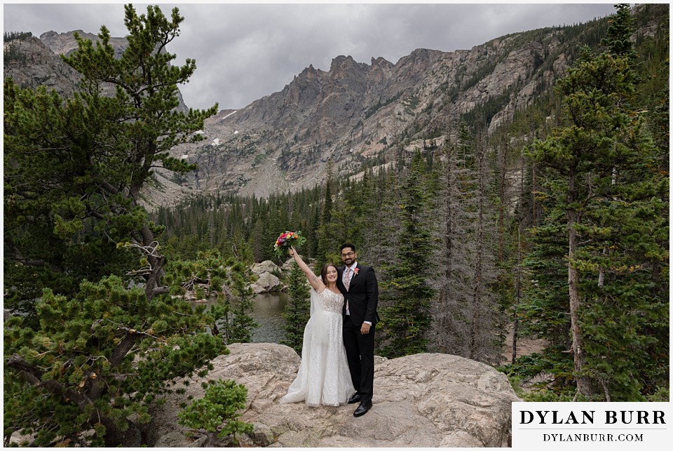 all day elopement in Rocky Mountain National Park celebrating just married