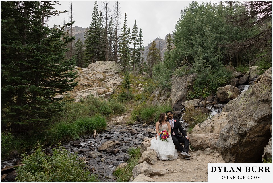 all day elopement in Rocky Mountain National Park alongside a river and small waterfall