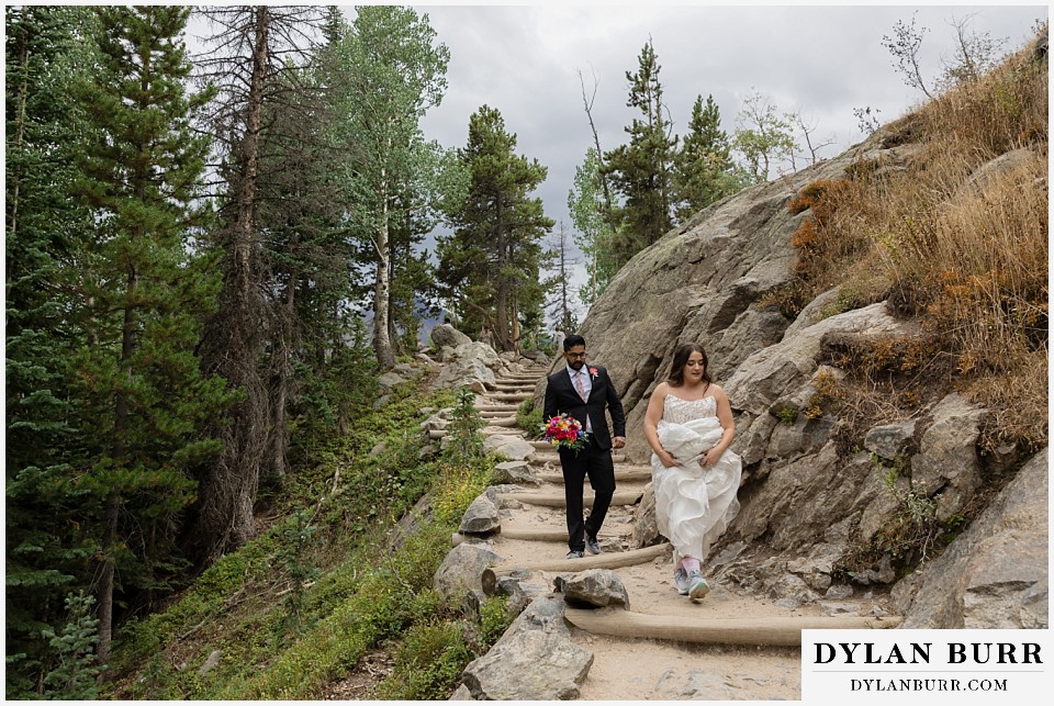 all day elopement in Rocky Mountain National Park hiking back down