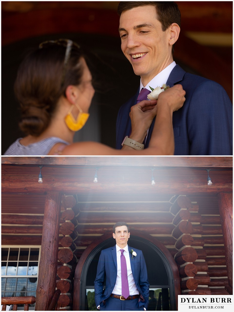 groom getting his boutineer put on outside antler basin ranch