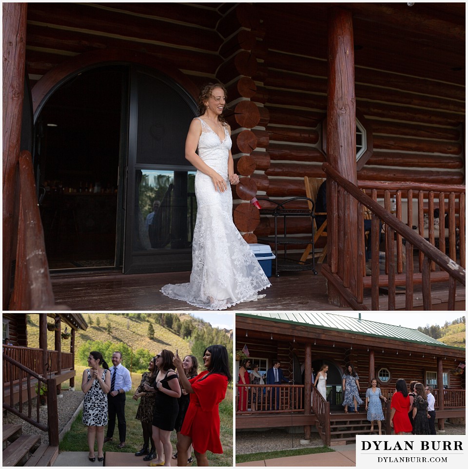 bride meets her family on cabin porch at antler basin ranch