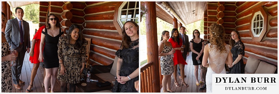 bridal tisch on cabin porch at antler basin ranch wedding