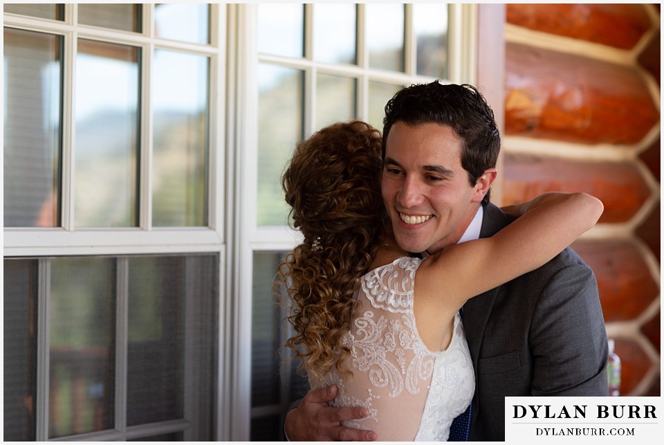 antler basin ranch wedding bride hugging brother after speech