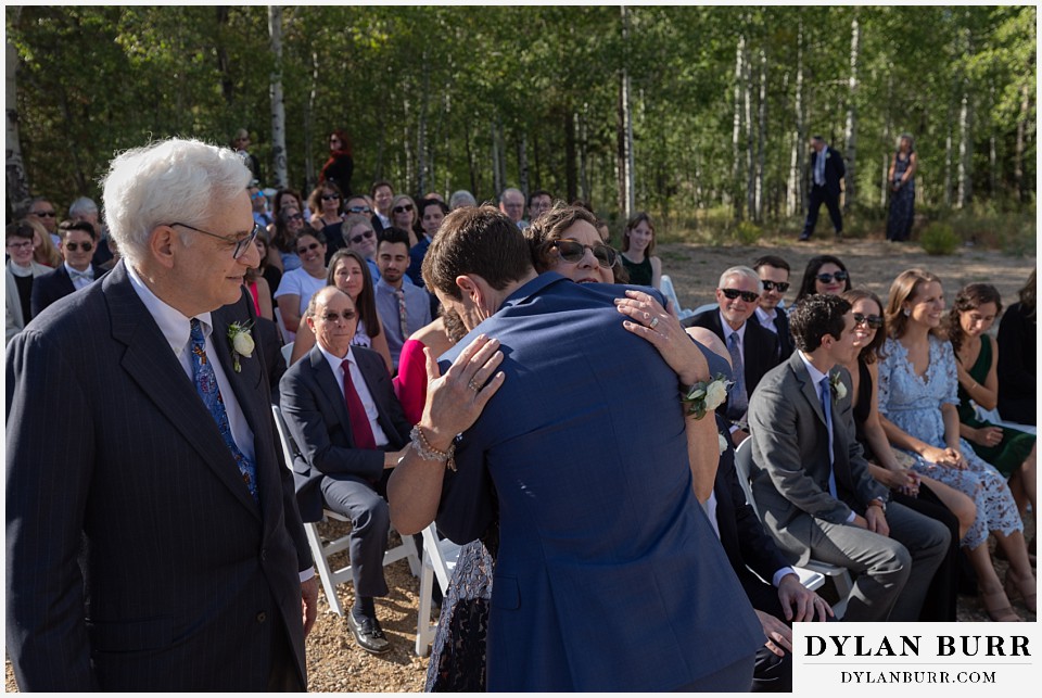 Antler Basin Ranch wedding groom hugging mother