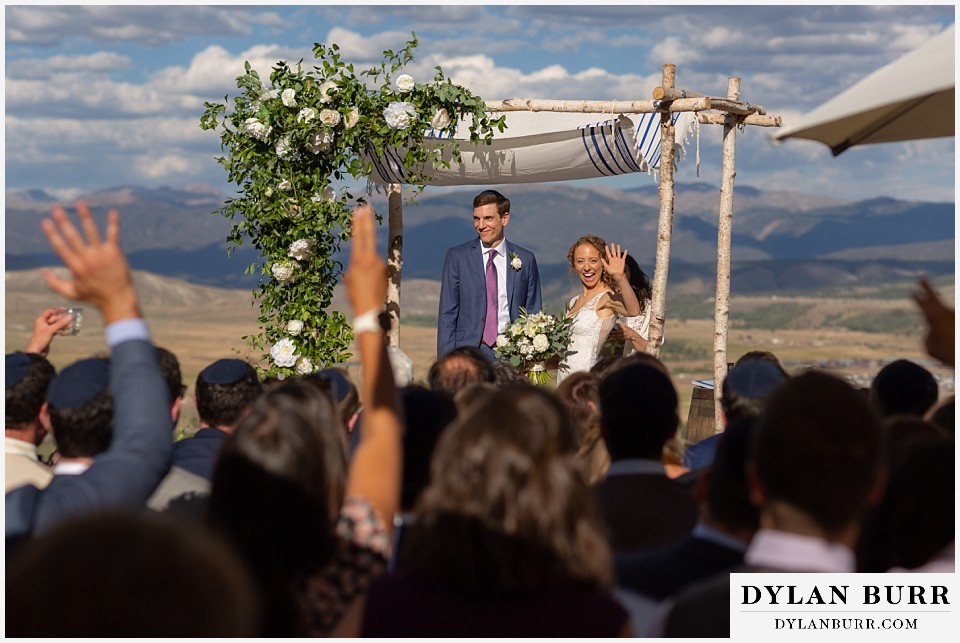 bride and groom aknowleging their guests Antler Basin Ranch wedding