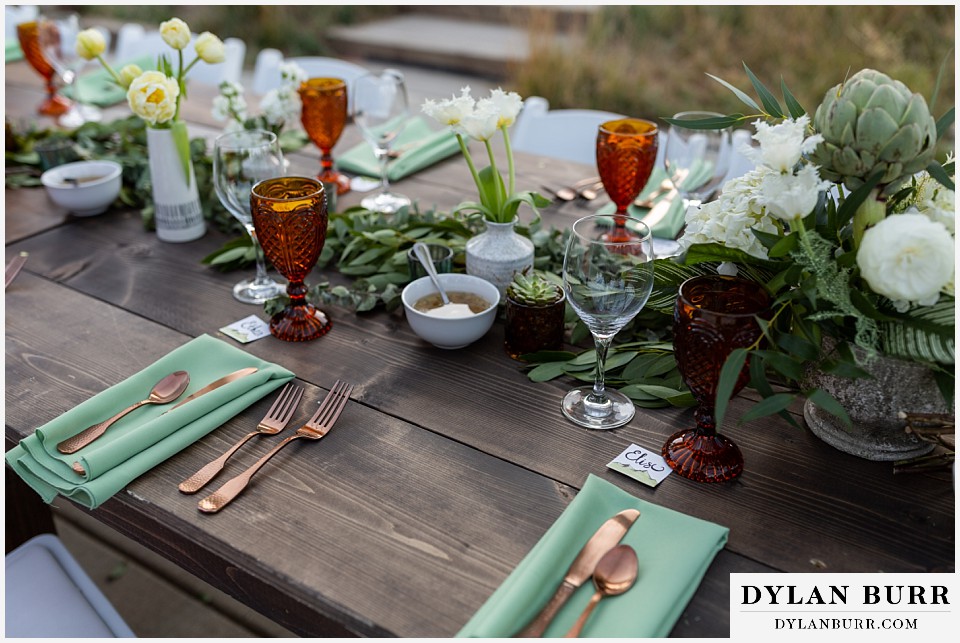 table settings with name tags at Antler Basin Ranch wedding
