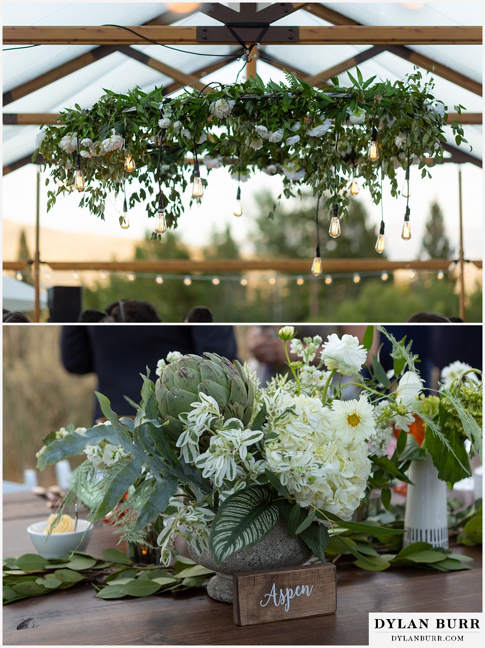 wedding light chandelier edison bulbs and table name markers