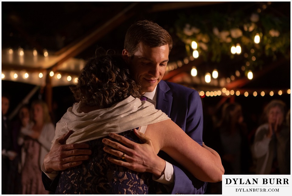 groom hugging mom Antler Basin Ranch wedding