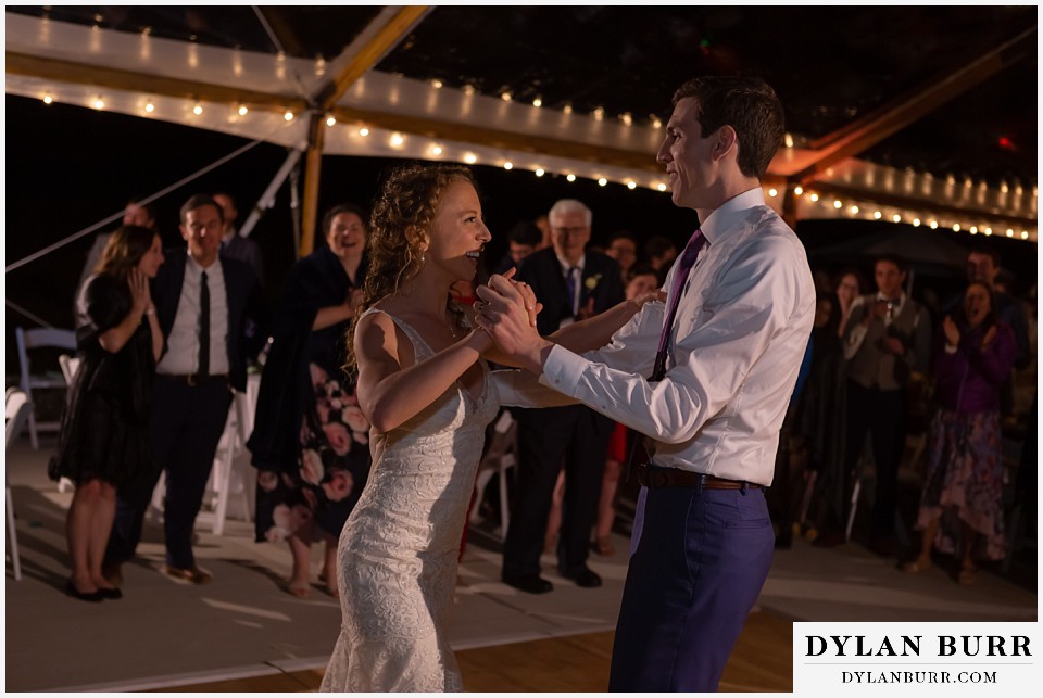 bride and groom dancing antler basin ranch wedding