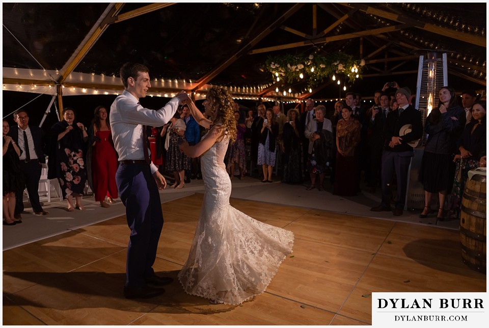 bride and groom spin antler basin ranch wedding