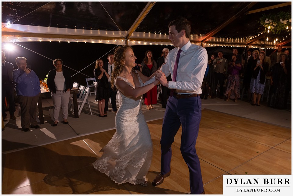 bride and groom dancing on dancefloor antler basin ranch wedding