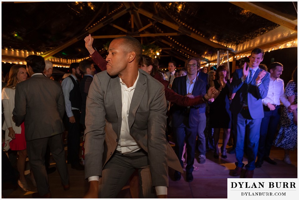 dancing down a line at antler basin ranch wedding