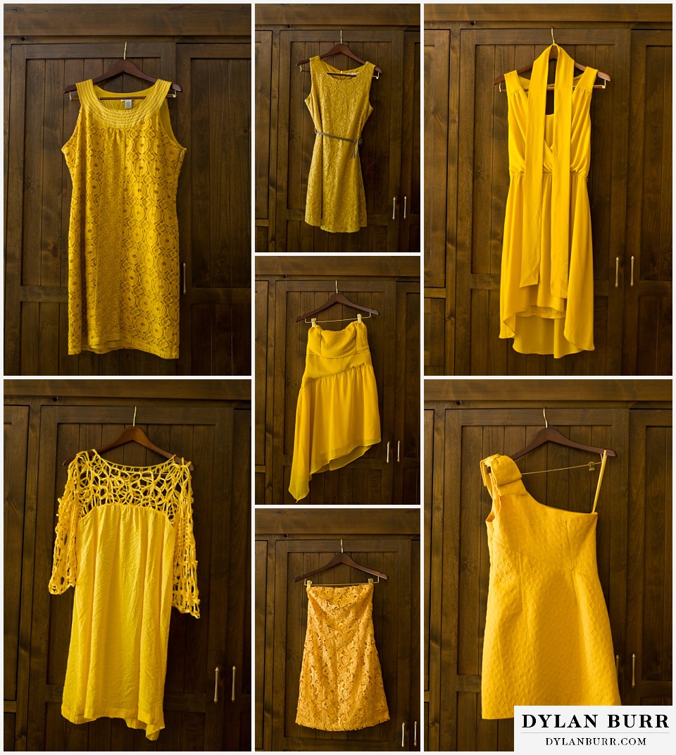 aspen colorado mountain wedding mismatched gold bridesmaids dresses