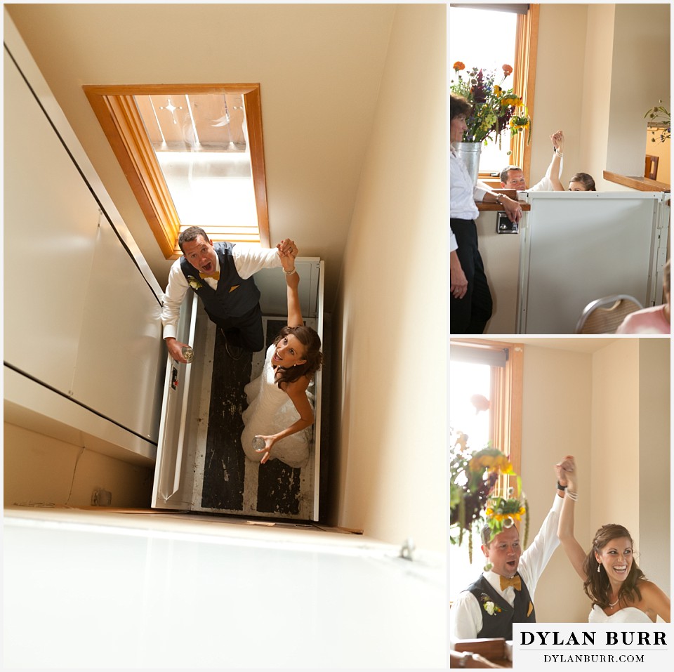aspen colorado mountain wedding wedding couple coming up elevator