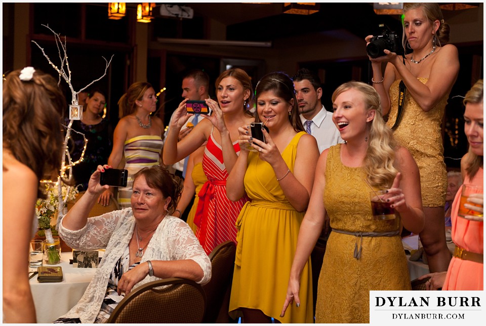 aspen colorado mountain wedding guests cheering on couple